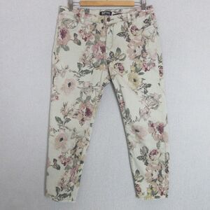 Buffalo David Bitton Jeans Womens 12 Floral Print Skinny Ankle Beige Stretch
